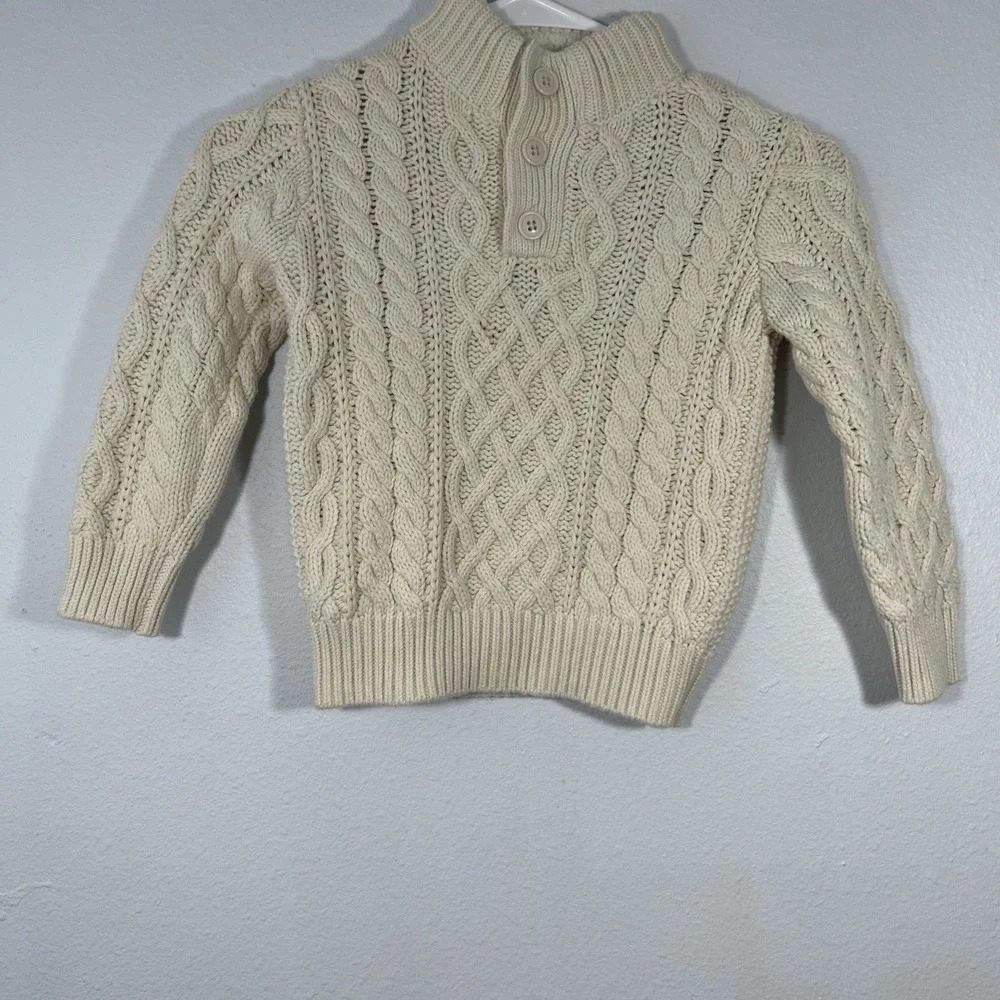 Gap Baby Boys Sweater 4T Ivory Cable Knit Mock Neck Fisherman‎ Preppy